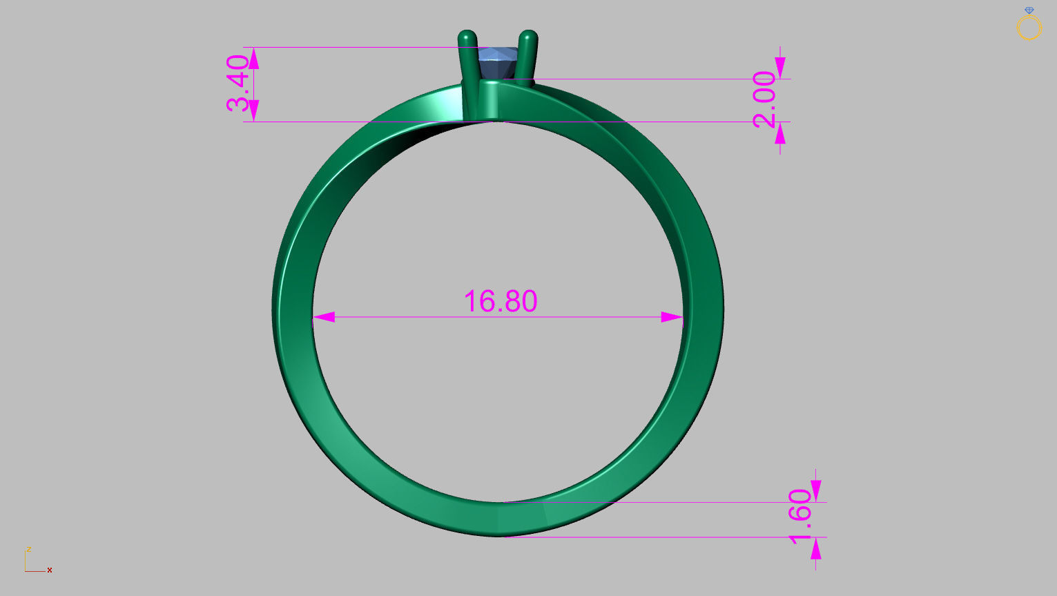 Solitaire Ring 3 40mm Gem 3D print model_14
