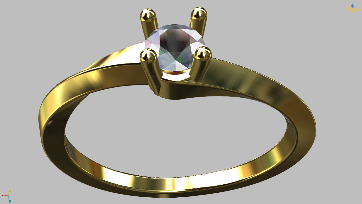 Solitaire Ring 3 40mm Gem 3D print model_7