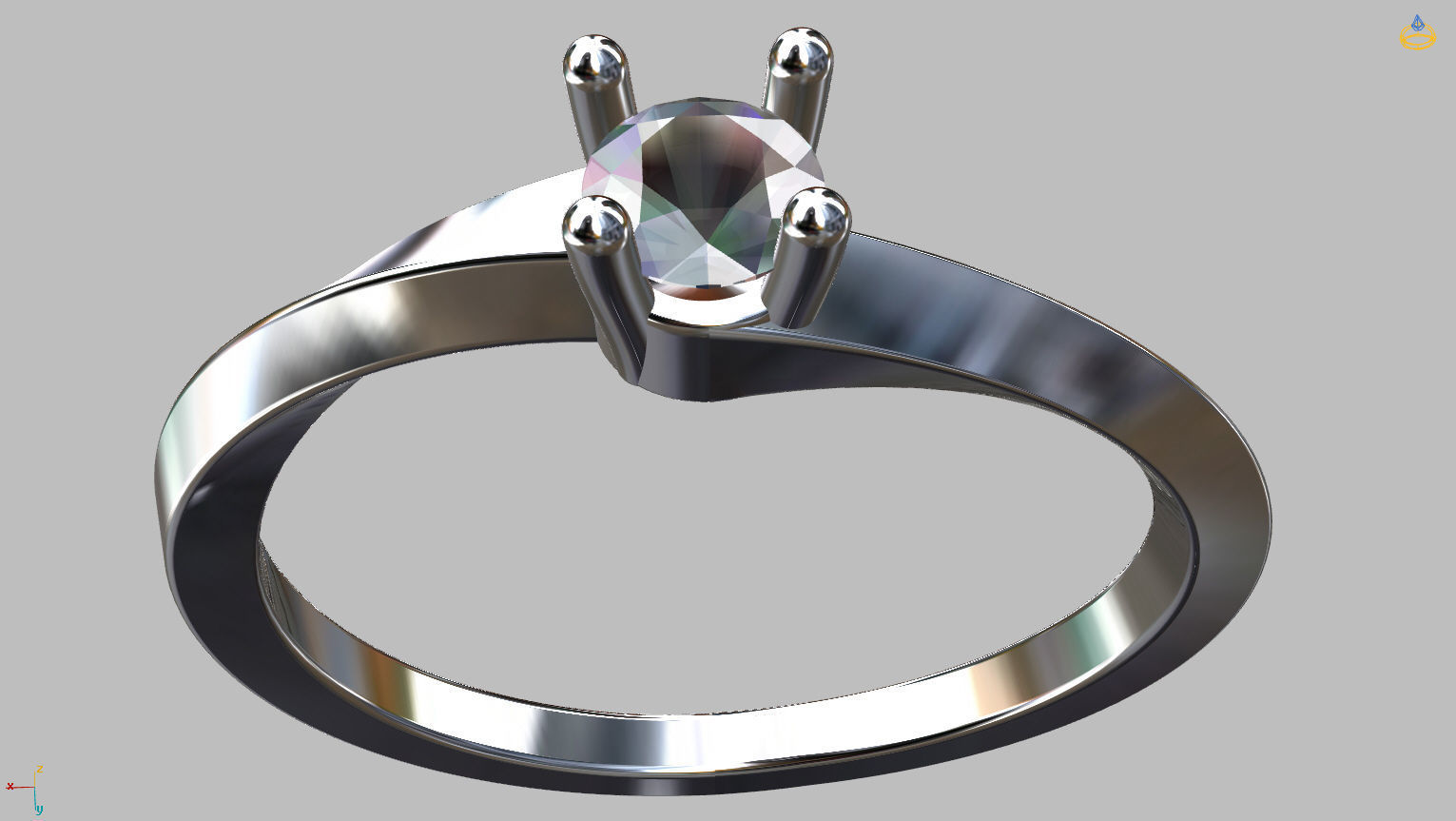 Solitaire Ring 3 40mm Gem 3D print model_2