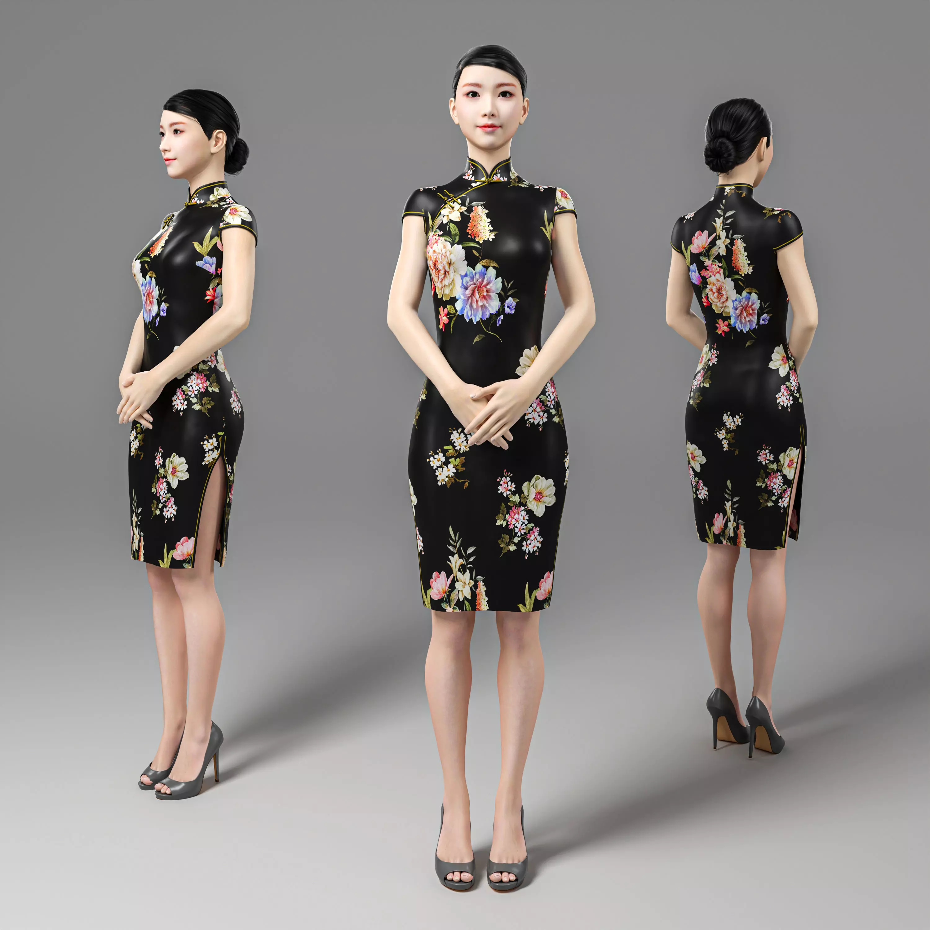 A waitress in cheongsam 3D model