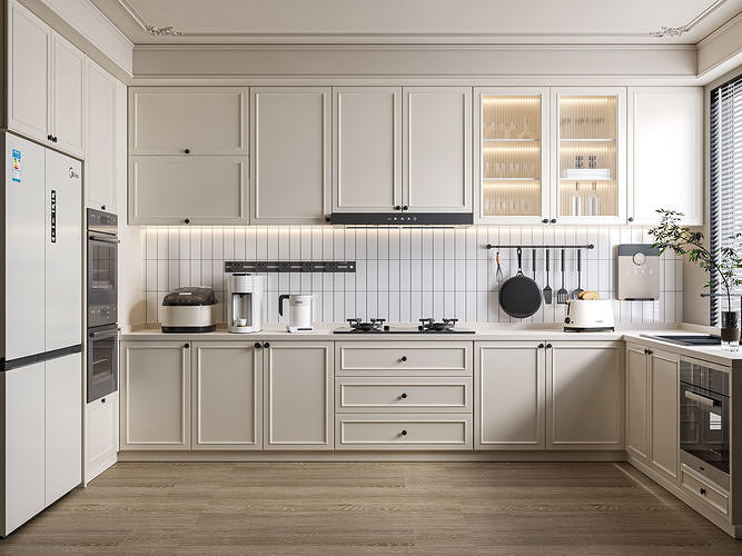Modern Minimalist L-Shaped Kitchen Free 3D model
