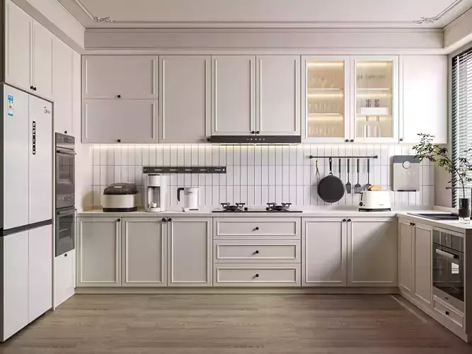 Modern Minimalist L-Shaped Kitchen Free 3D model