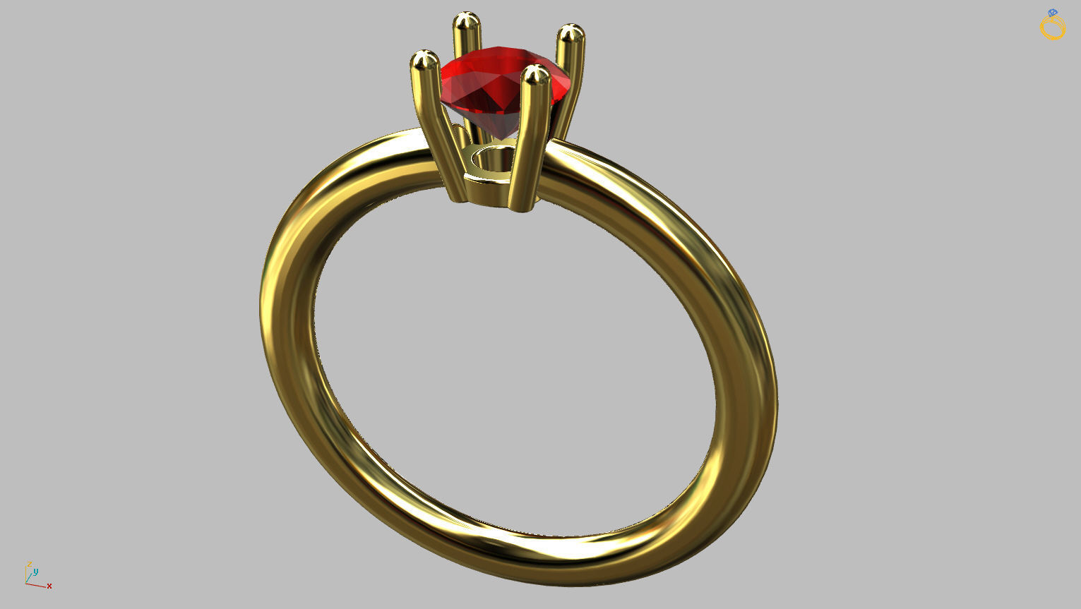 Solitaire Ring 5 00mm Gem 3D print model_5