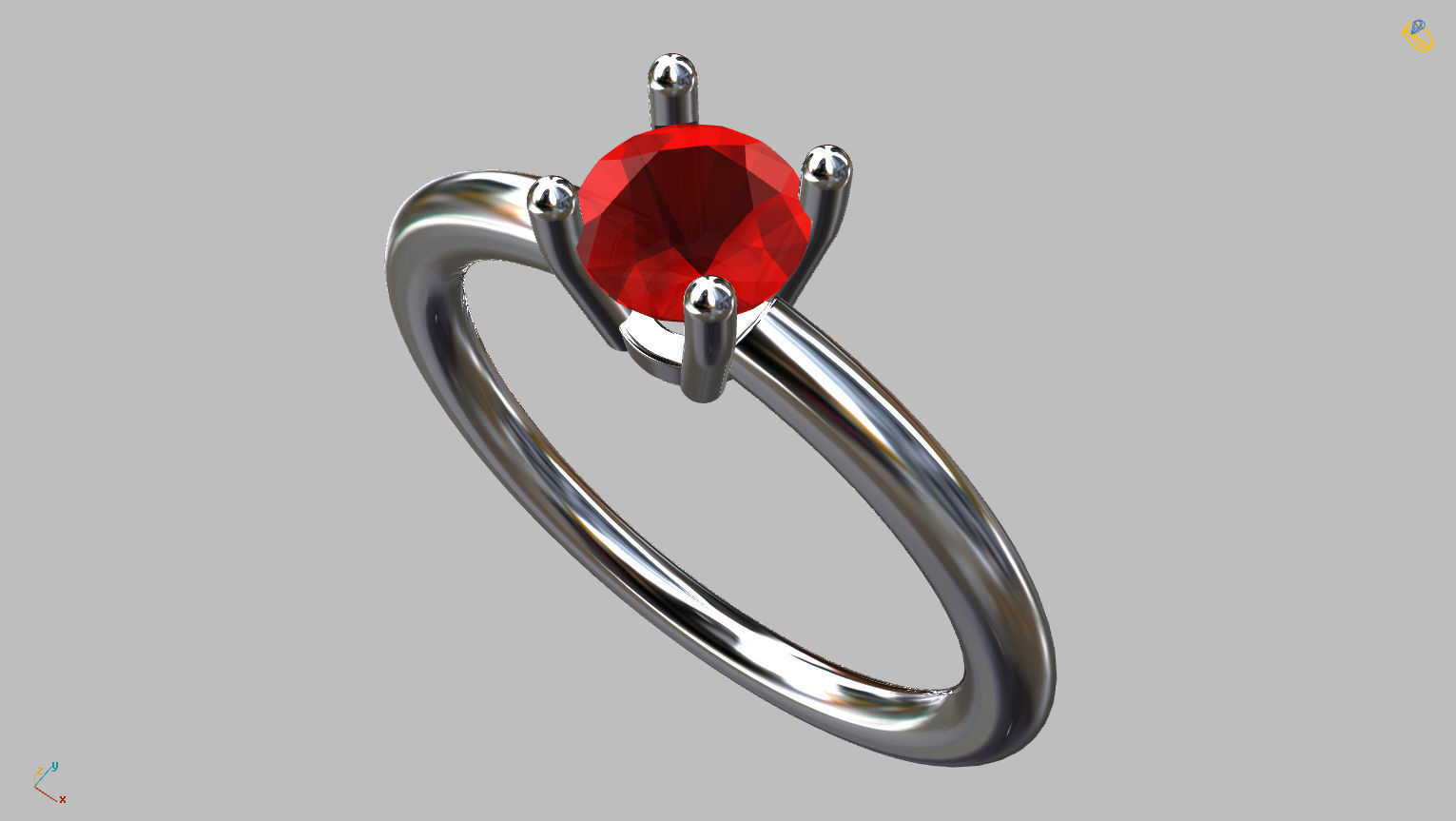 Solitaire Ring 5 00mm Gem 3D print model_3