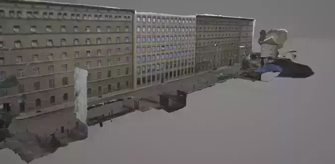 European Back Street Square Financial District and Factory Low-poly 3D model