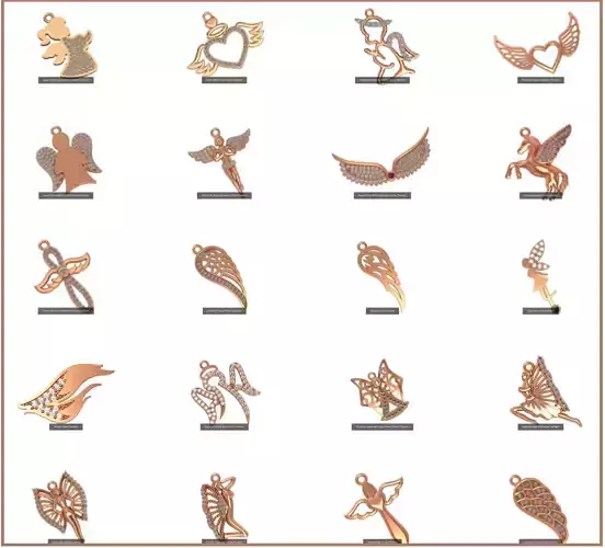 29 Wings Charms Pendant Necklace  3D Model Collection