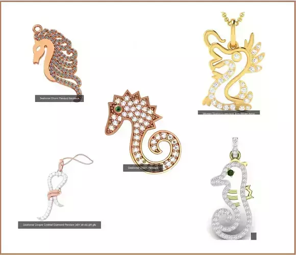 5 Seahorse Charm Pendant Necklace 3D Model Collection