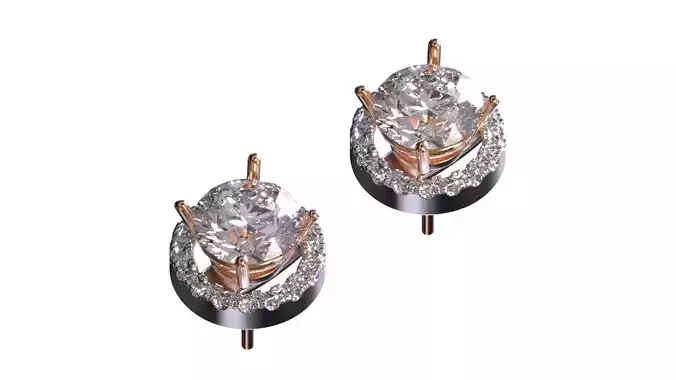 Diamond Halo Stud Earrings 3D Model