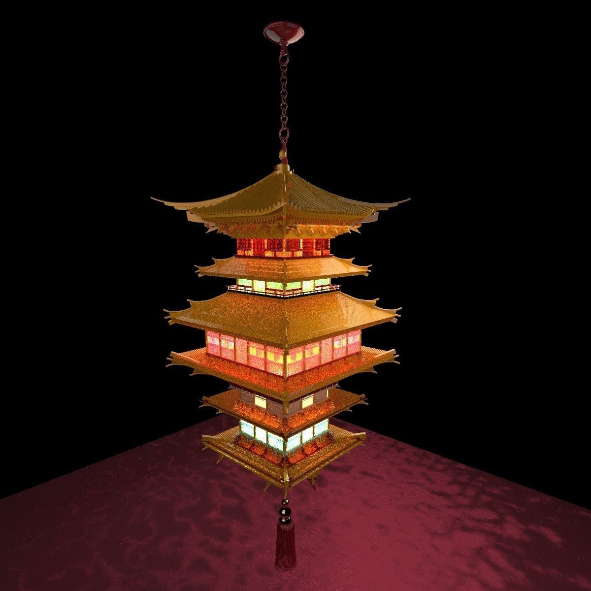 Chinese palace house lantern 3D model_5