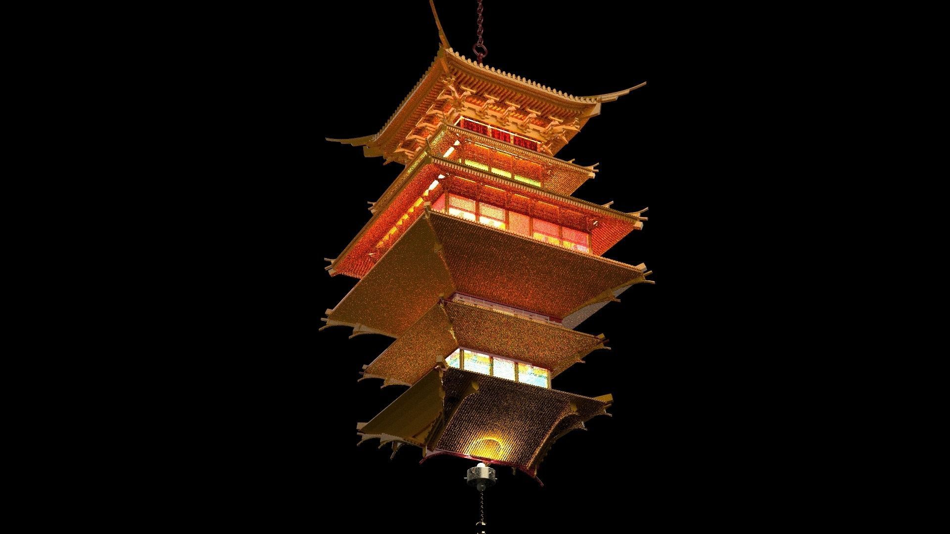 Chinese palace house lantern 3D model_2