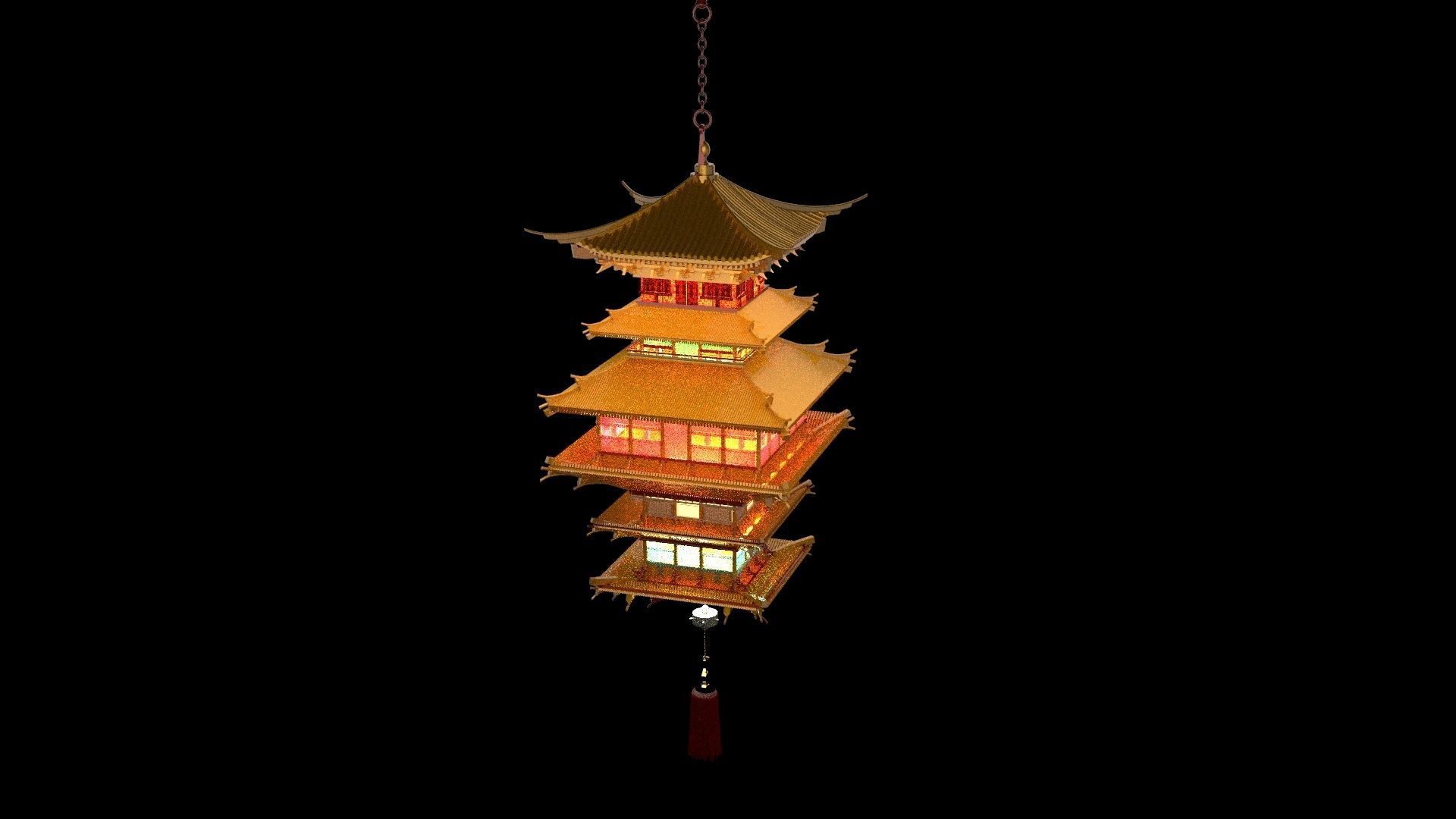 Chinese palace house lantern 3D model_1