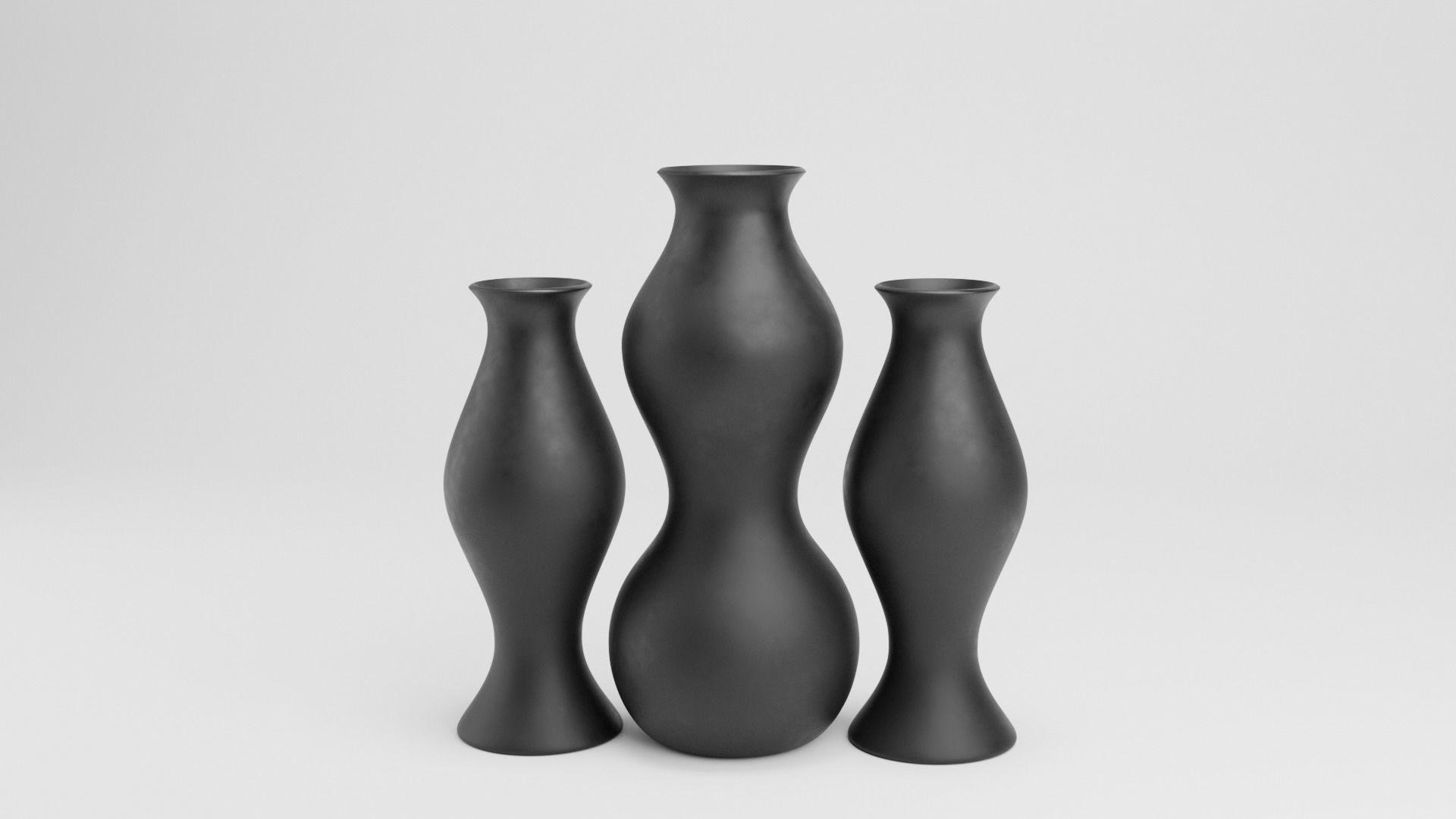 Set of realistic 3D models of ceramic black vases 3D model_1