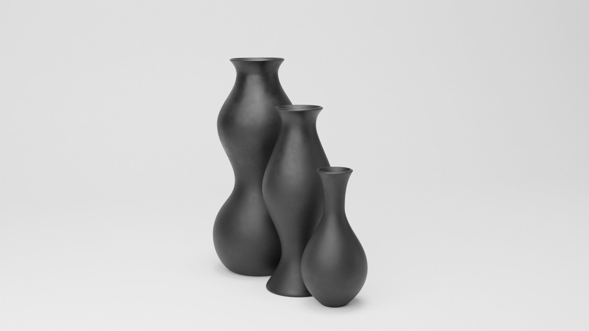 Set of realistic 3D models of ceramic black vases 3D model_5
