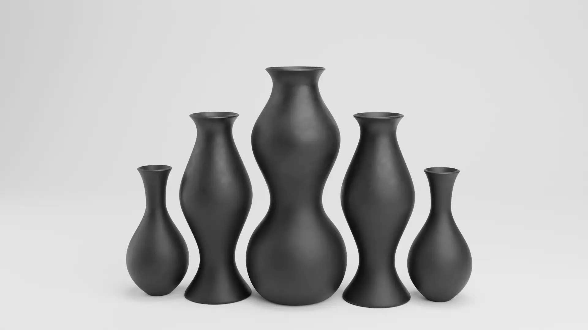 Set of realistic 3D models of ceramic black vases 3D model_0