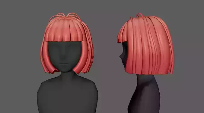 Anime hair style 19 low poly for woman and girl