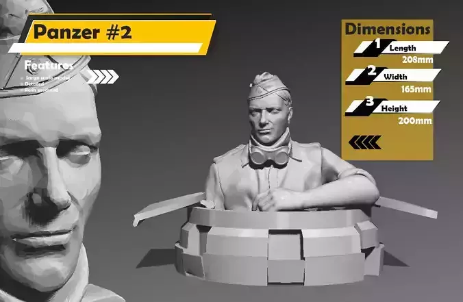 200mm WWII German Panza Tank commander bust No 3