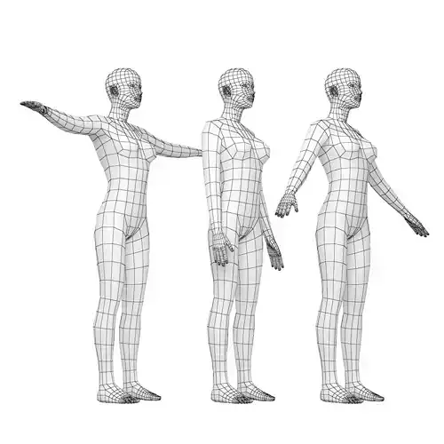 Natural Female in 3 Modeling Poses Base Mesh