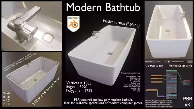 Modern Bathtub Low-poly 3D model