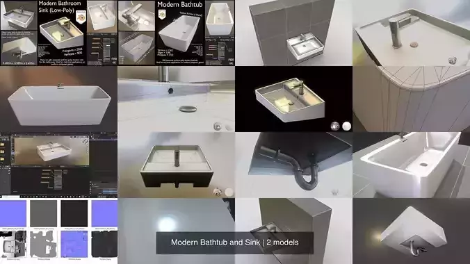 Modern Bathtub and Sink 3D Model Collection