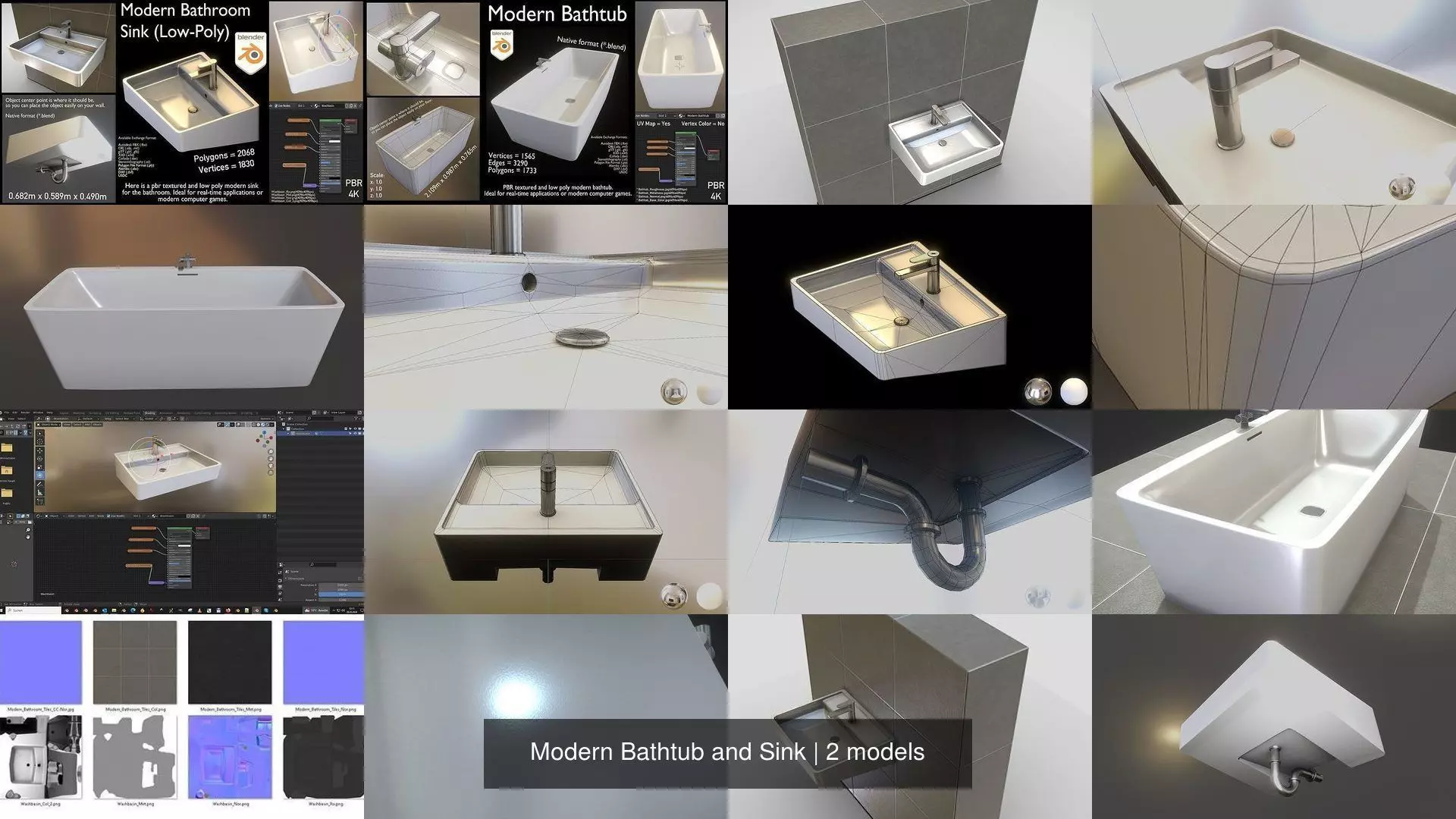 Modern Bathtub and Sink 3D Model Collection_0