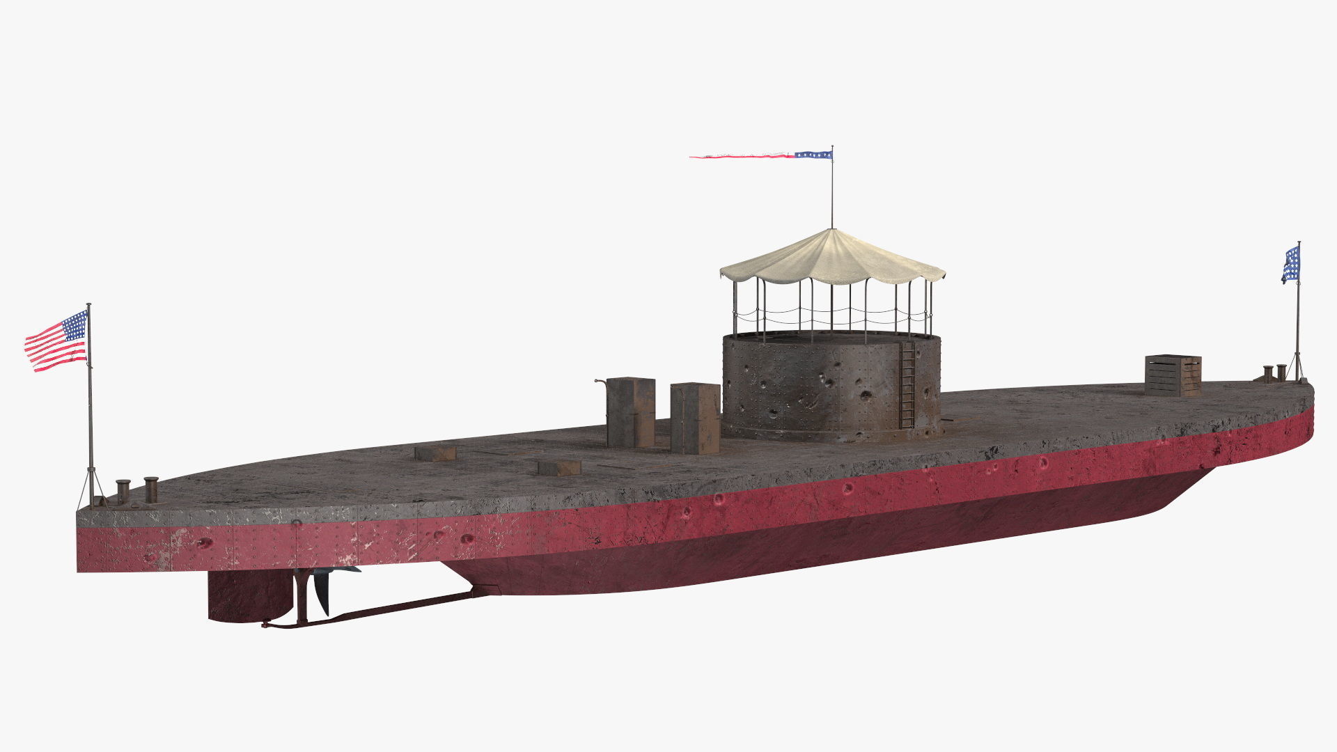 USS Monitor with Tower Old Rigged 3D model