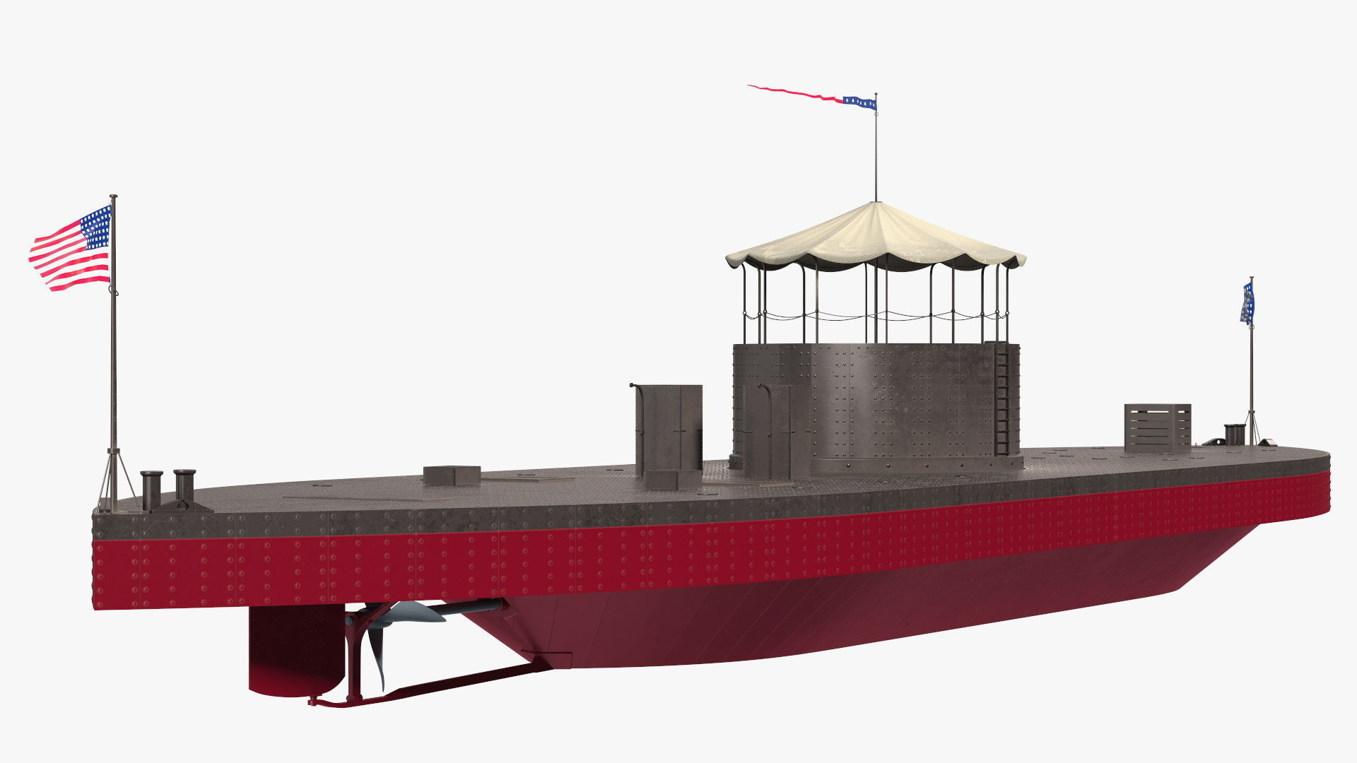 US Civil War Warship with Tower New Rigged 3D model