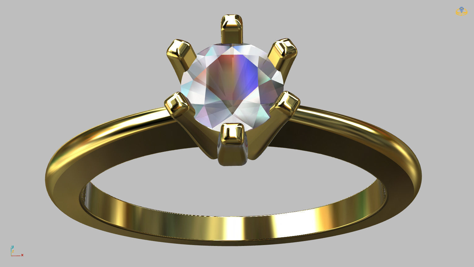 Solitaire Ring 3 40mm Gem 3D print model_2