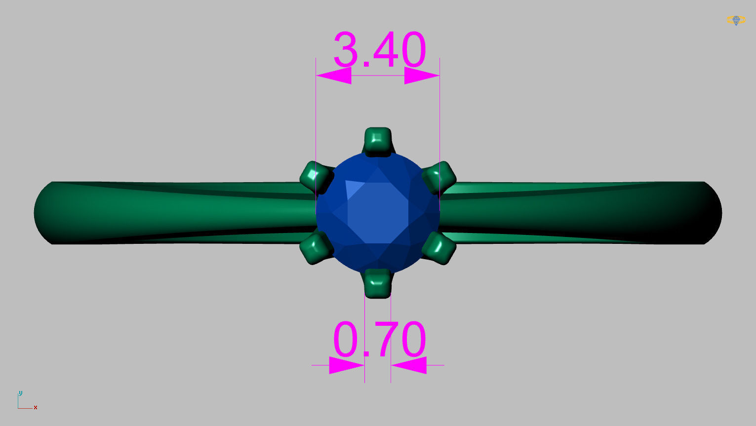 Solitaire Ring 3 40mm Gem 3D print model_12