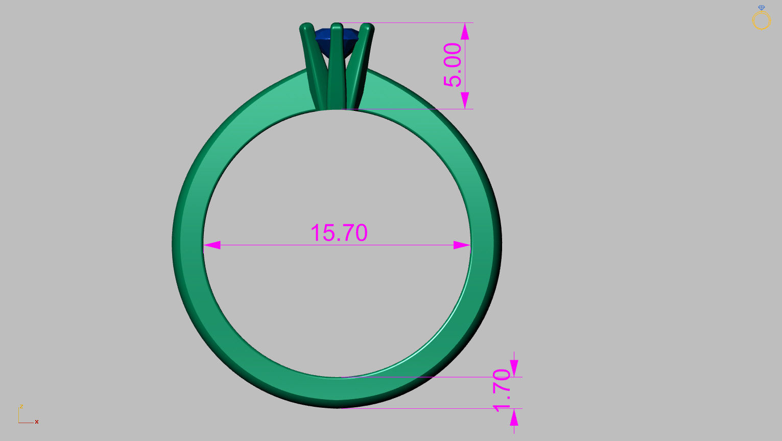 Solitaire Ring 3 40mm Gem 3D print model_11