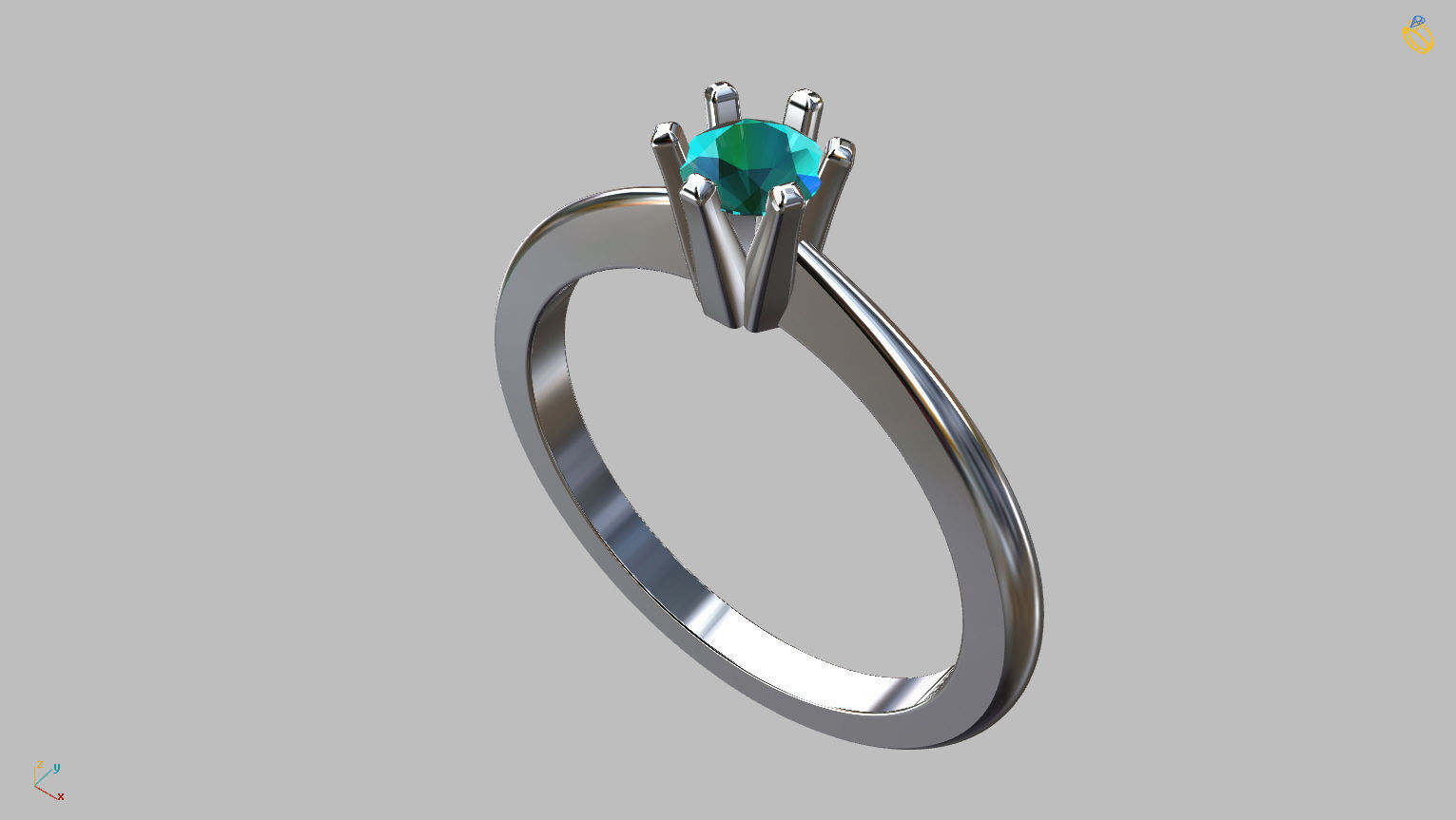 Solitaire Ring 3 40mm Gem 3D print model_4