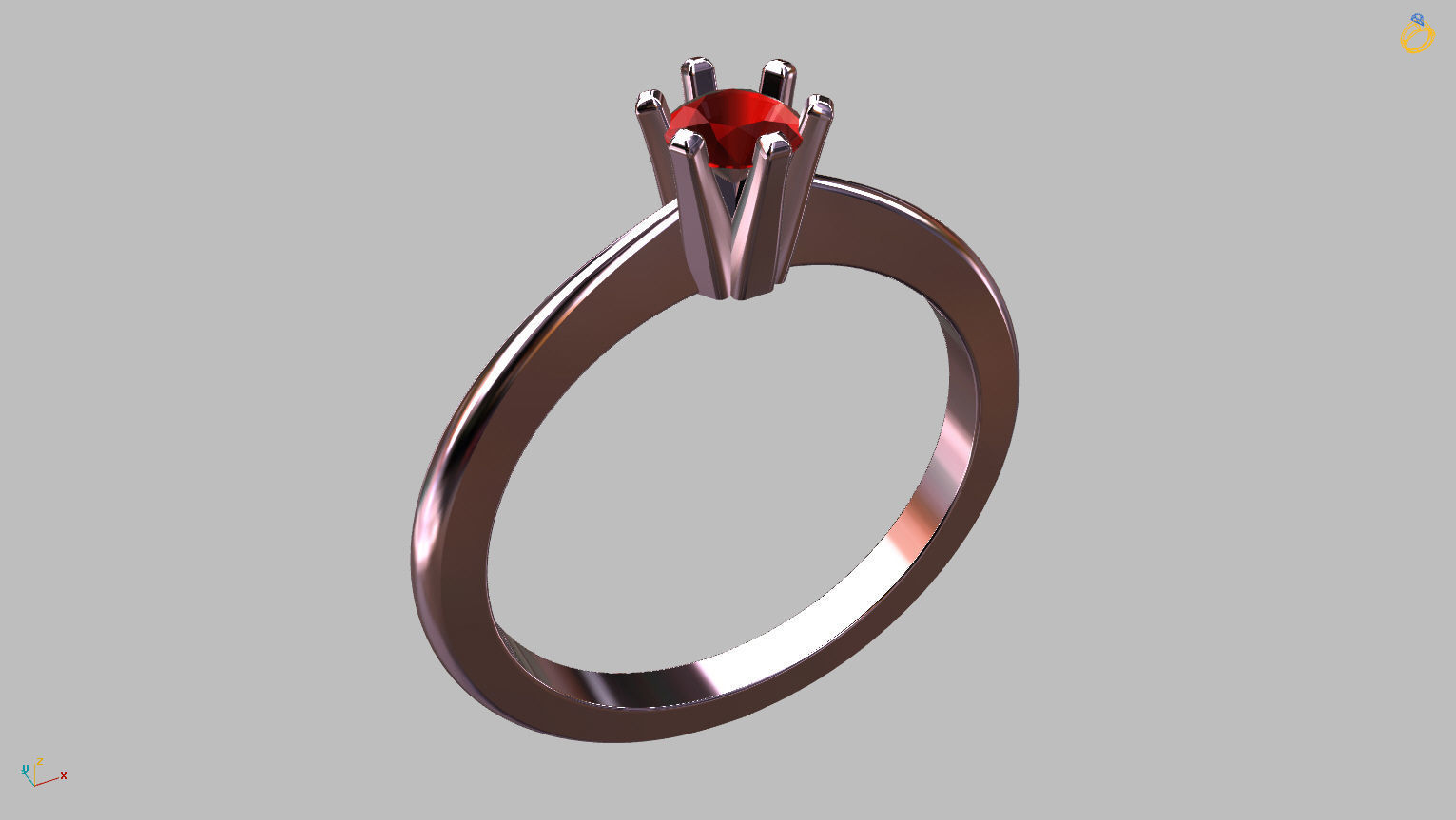 Solitaire Ring 3 40mm Gem 3D print model_3
