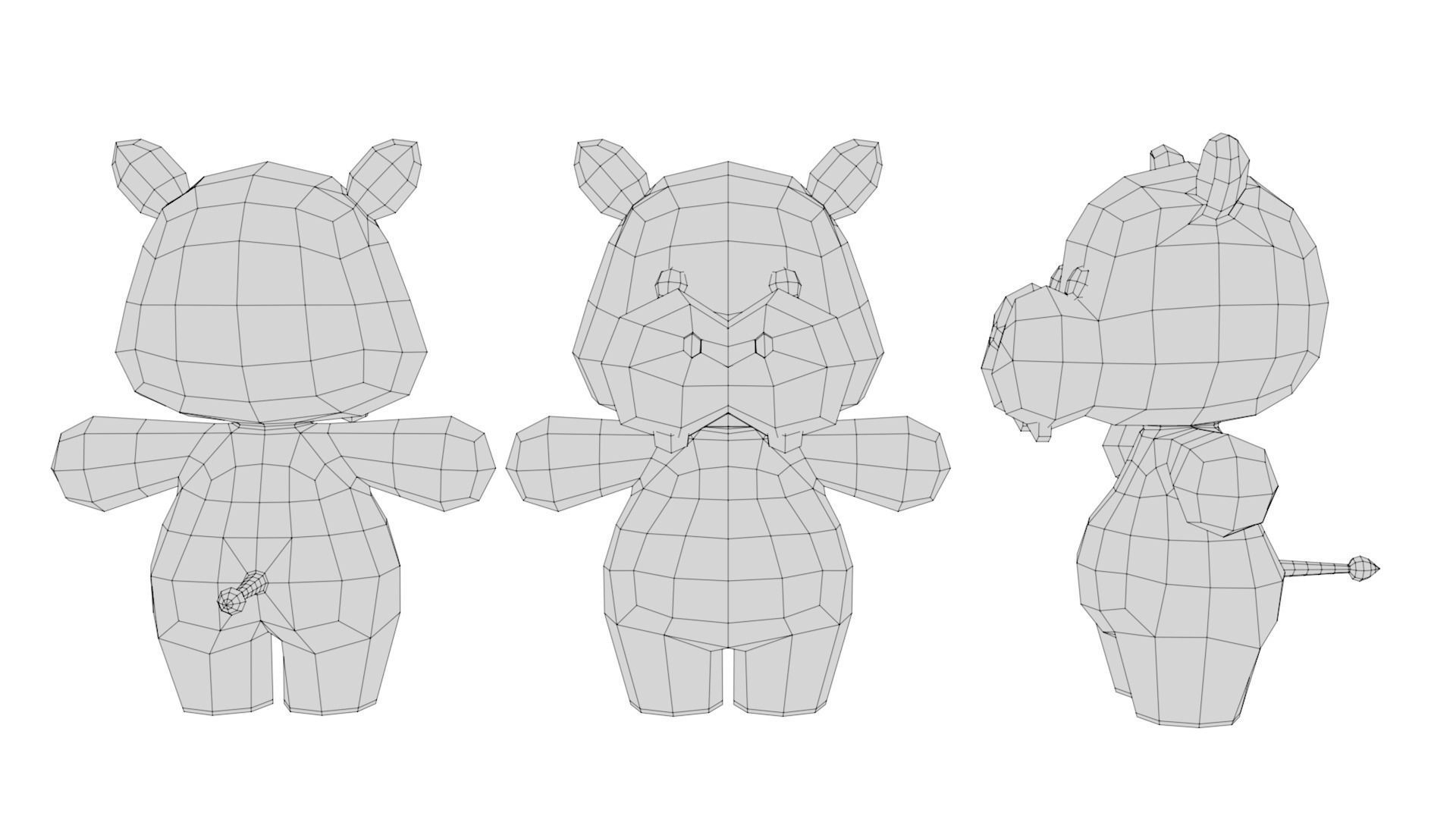 Rigged Cartoon Hippo Low-poly 3D model_6