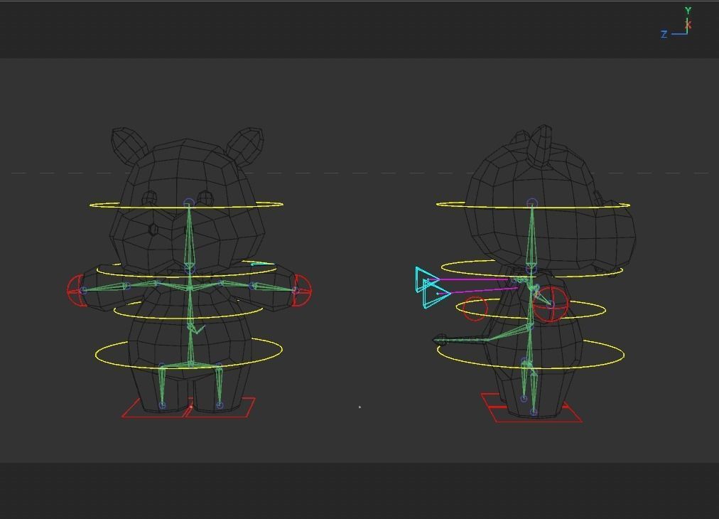 Rigged Cartoon Hippo Low-poly 3D model_7