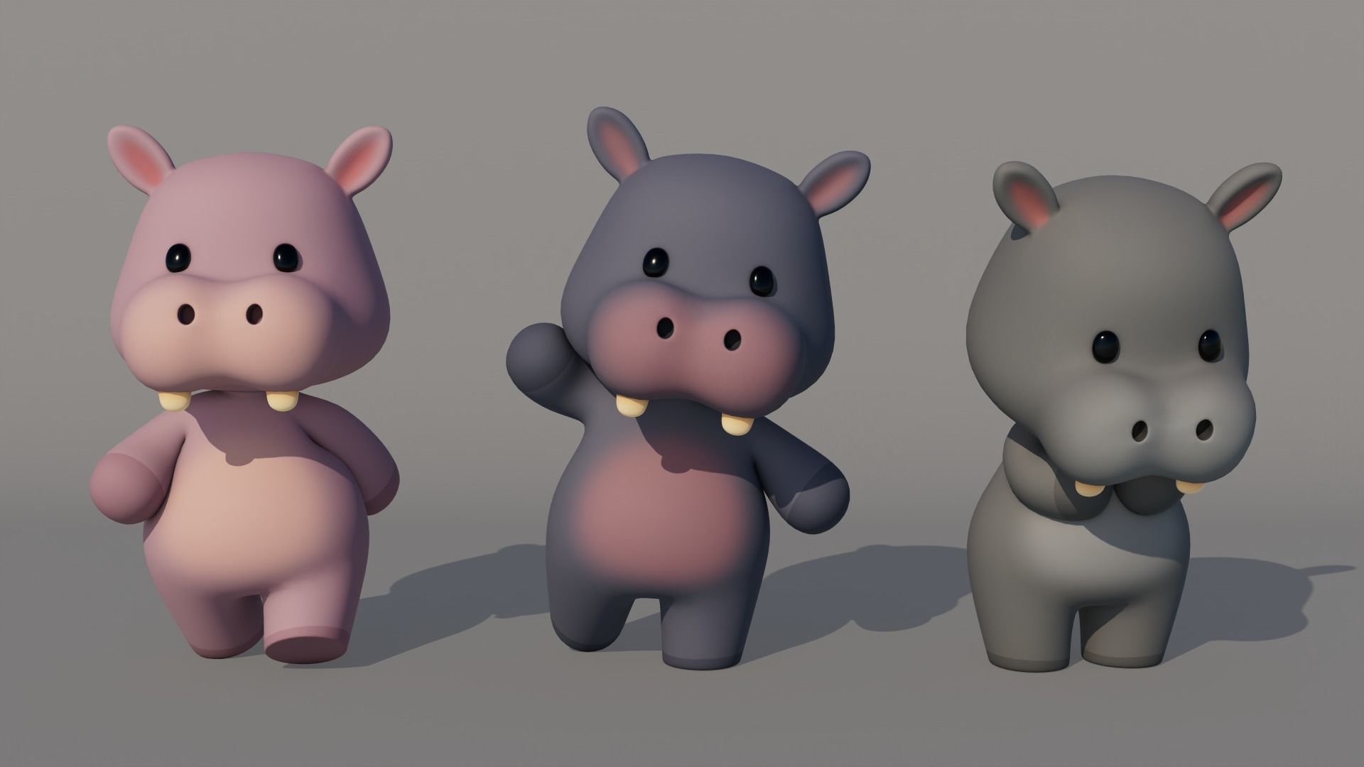 Rigged Cartoon Hippo Low-poly 3D model_1