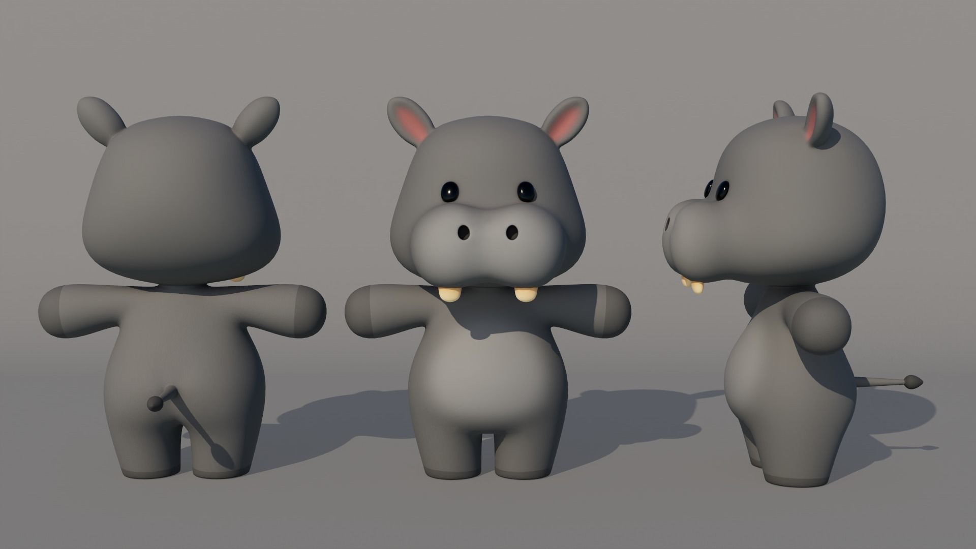 Rigged Cartoon Hippo Low-poly 3D model_4