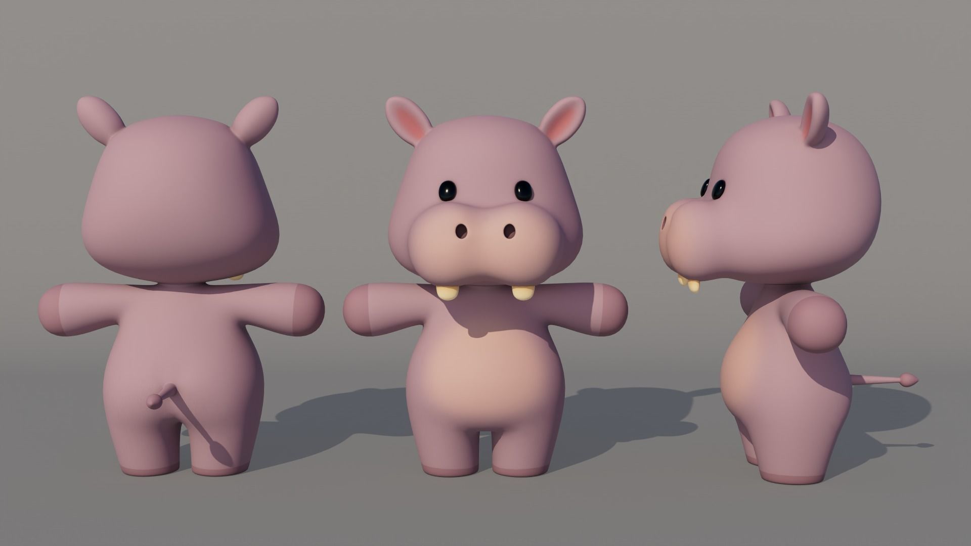 Rigged Cartoon Hippo Low-poly 3D model_2