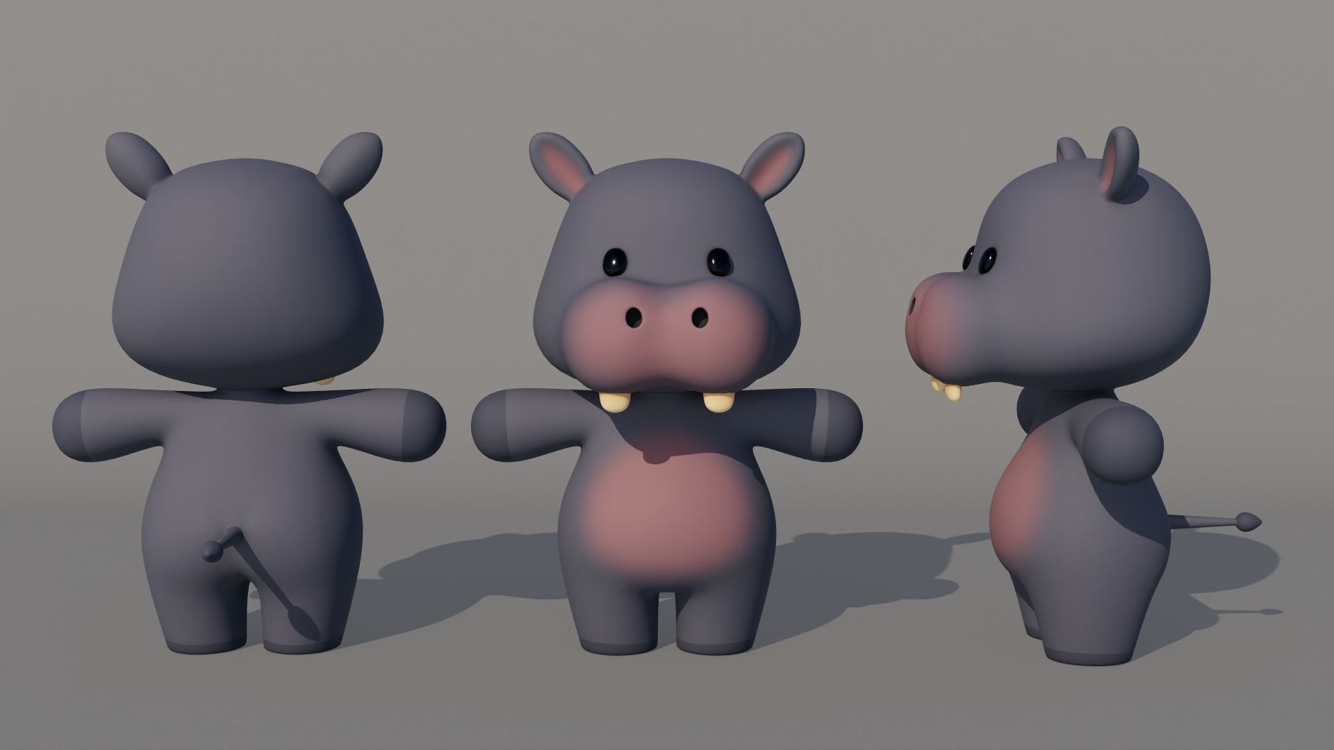 Rigged Cartoon Hippo Low-poly 3D model_3