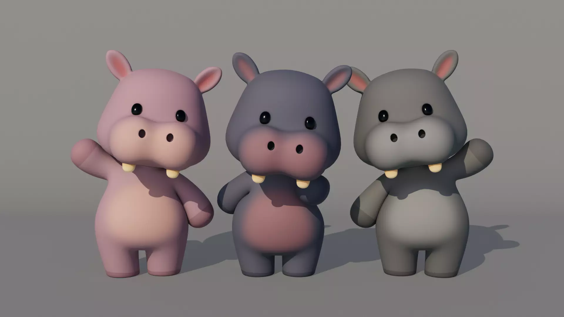Rigged Cartoon Hippo Low-poly 3D model_0