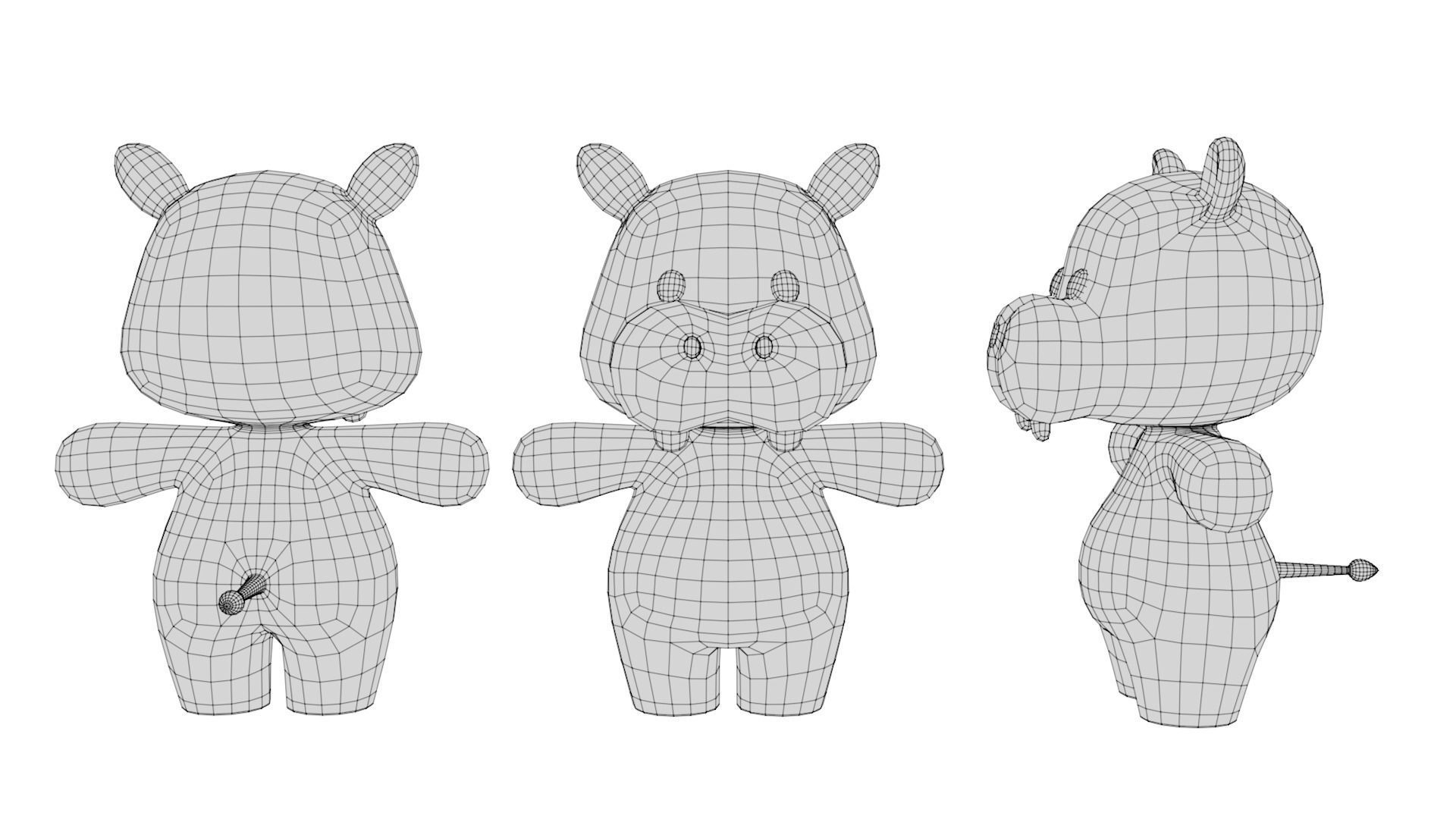 Rigged Cartoon Hippo Low-poly 3D model_5
