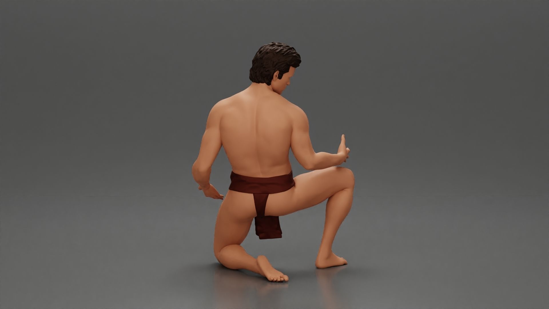 Sad man sitting pulls drowning girl 3D print model_15