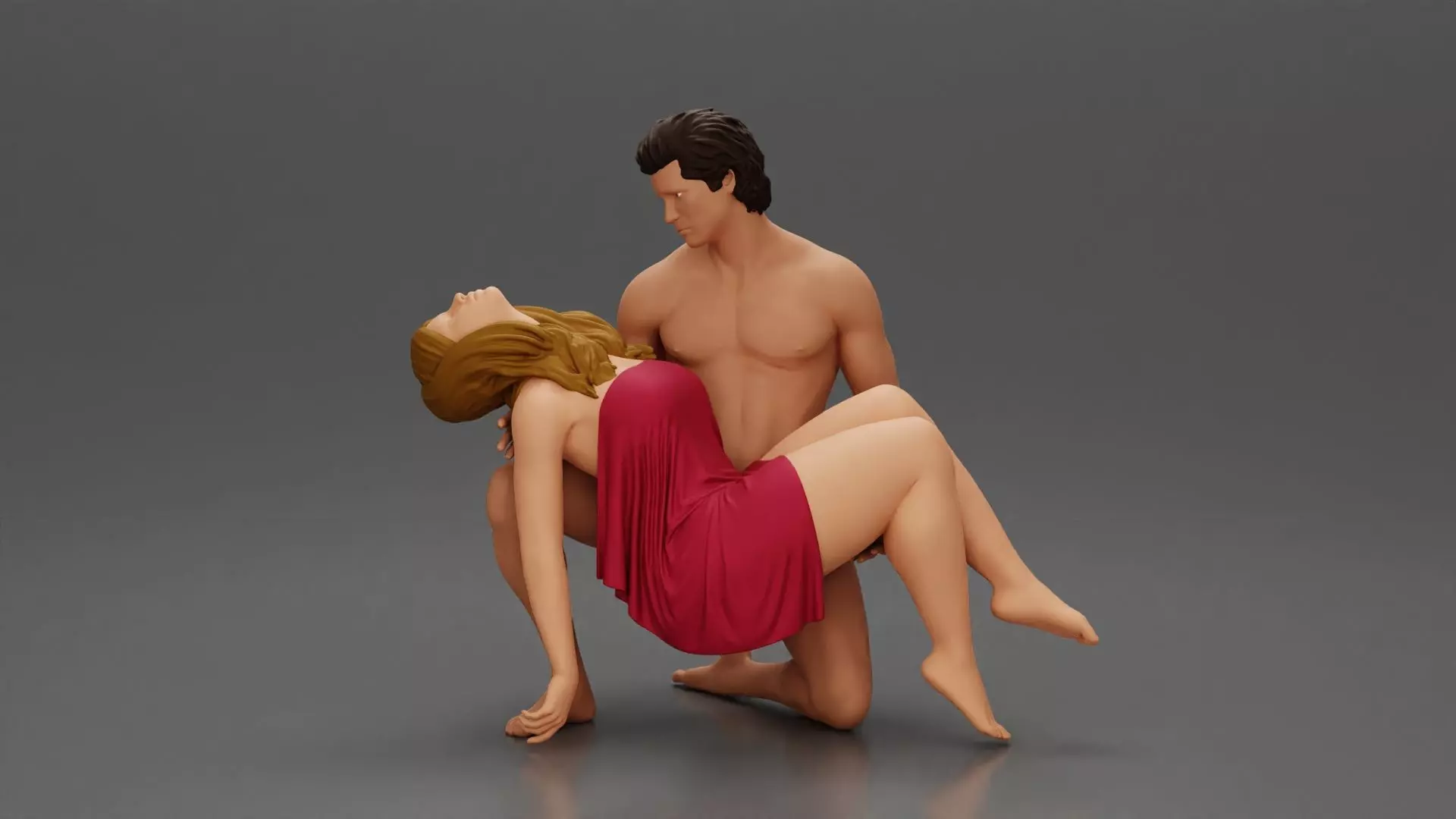 Sad man sitting pulls drowning girl 3D print model_0