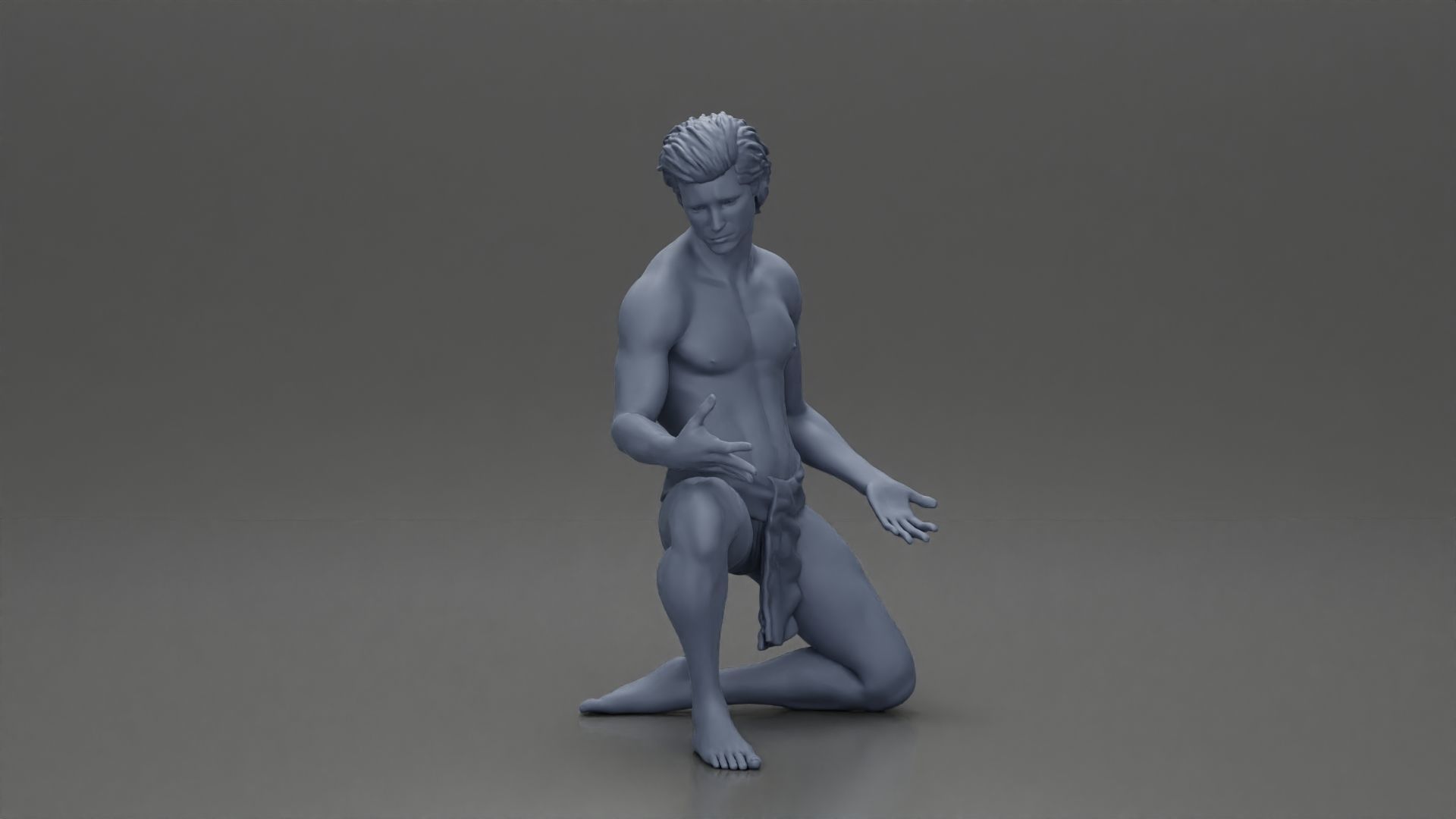 Sad man sitting pulls drowning girl 3D print model_26