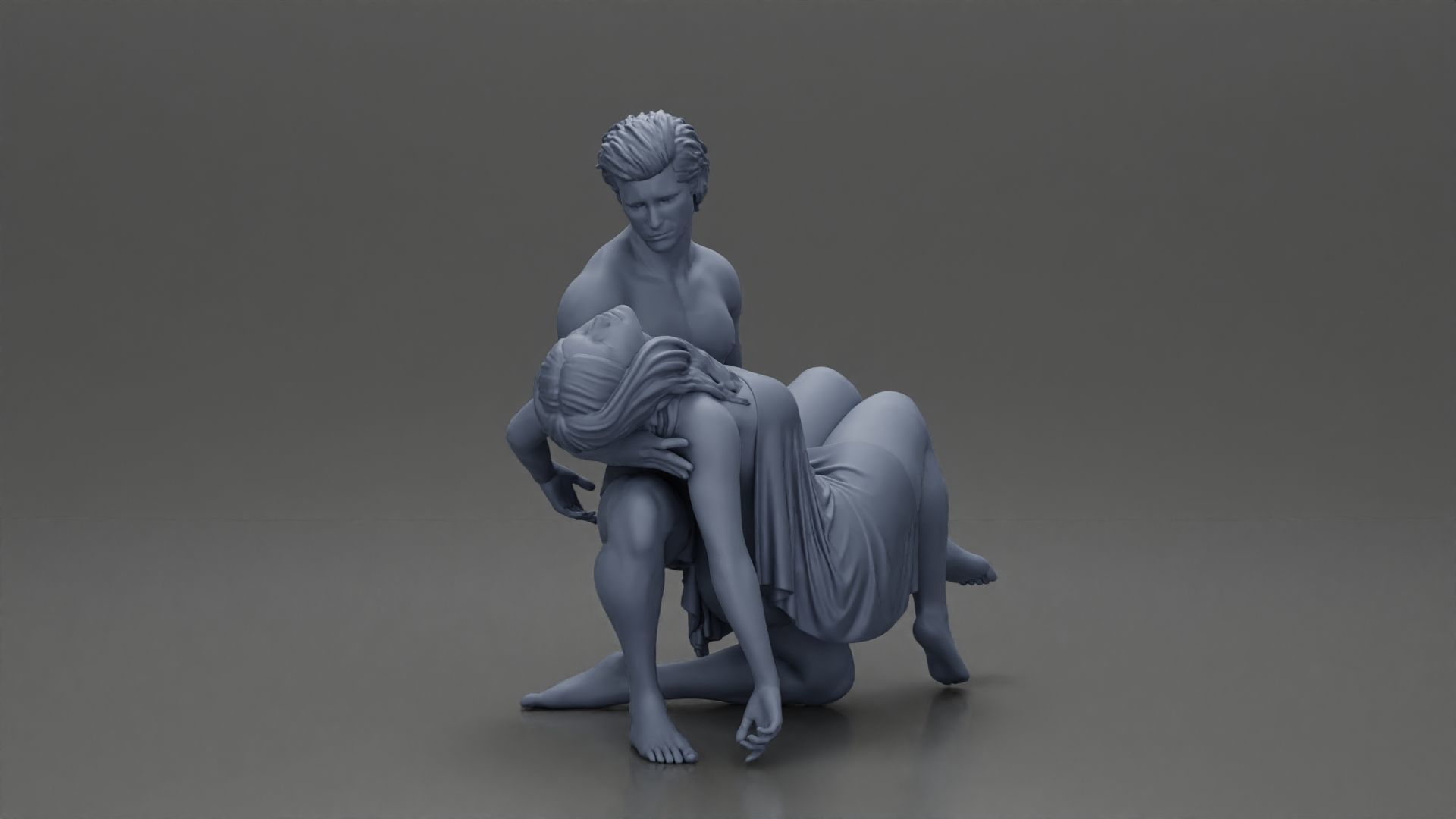 Sad man sitting pulls drowning girl 3D print model_19