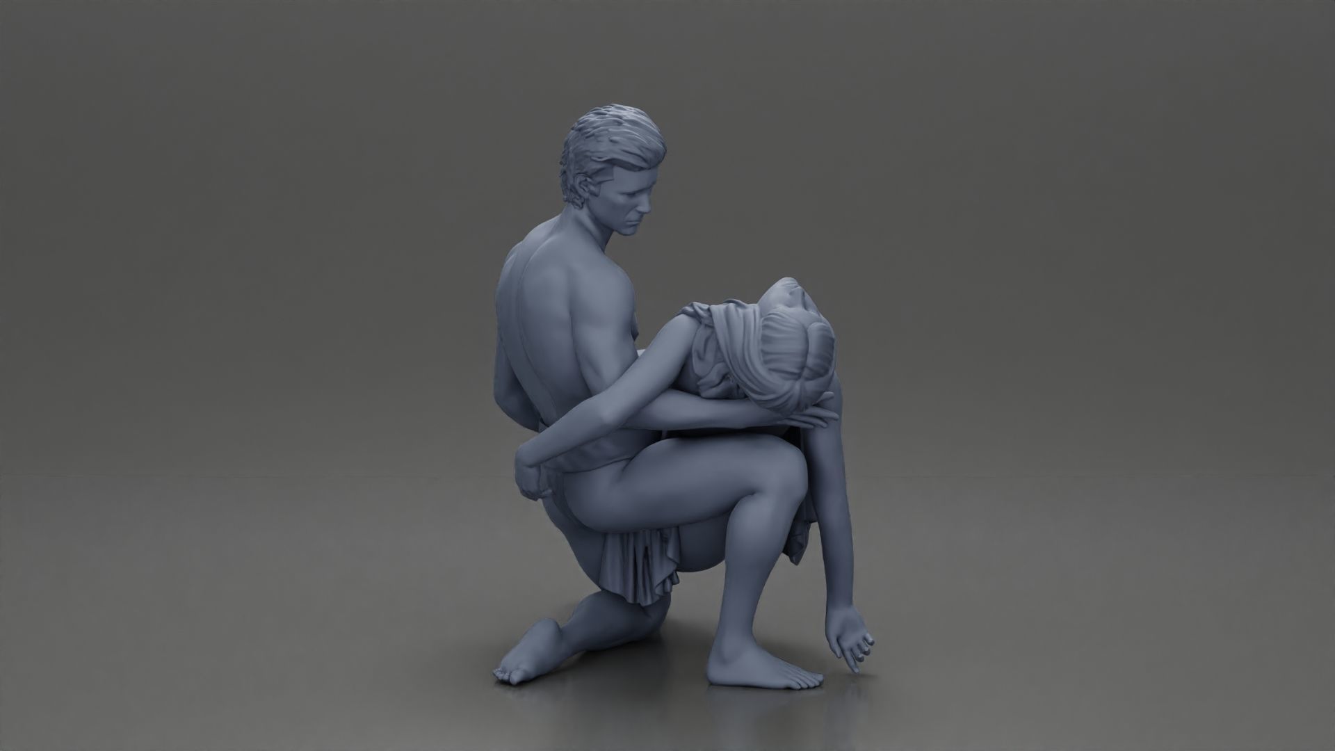 Sad man sitting pulls drowning girl 3D print model_20