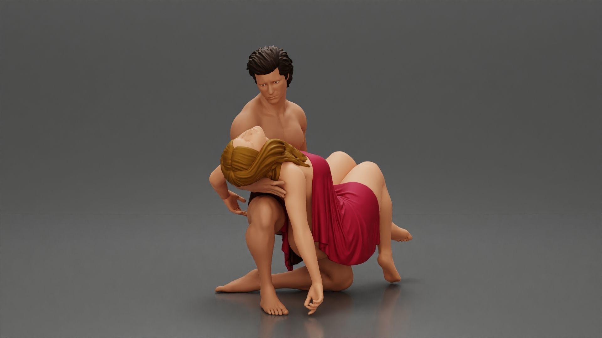 Sad man sitting pulls drowning girl 3D print model_3
