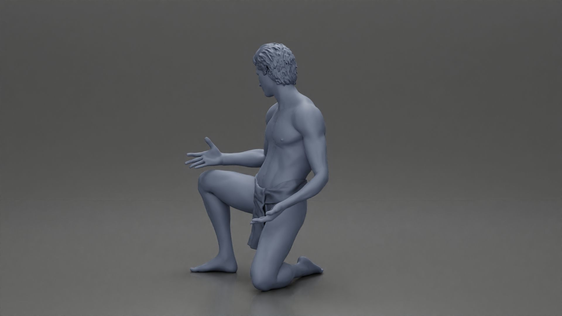 Sad man sitting pulls drowning girl 3D print model_24