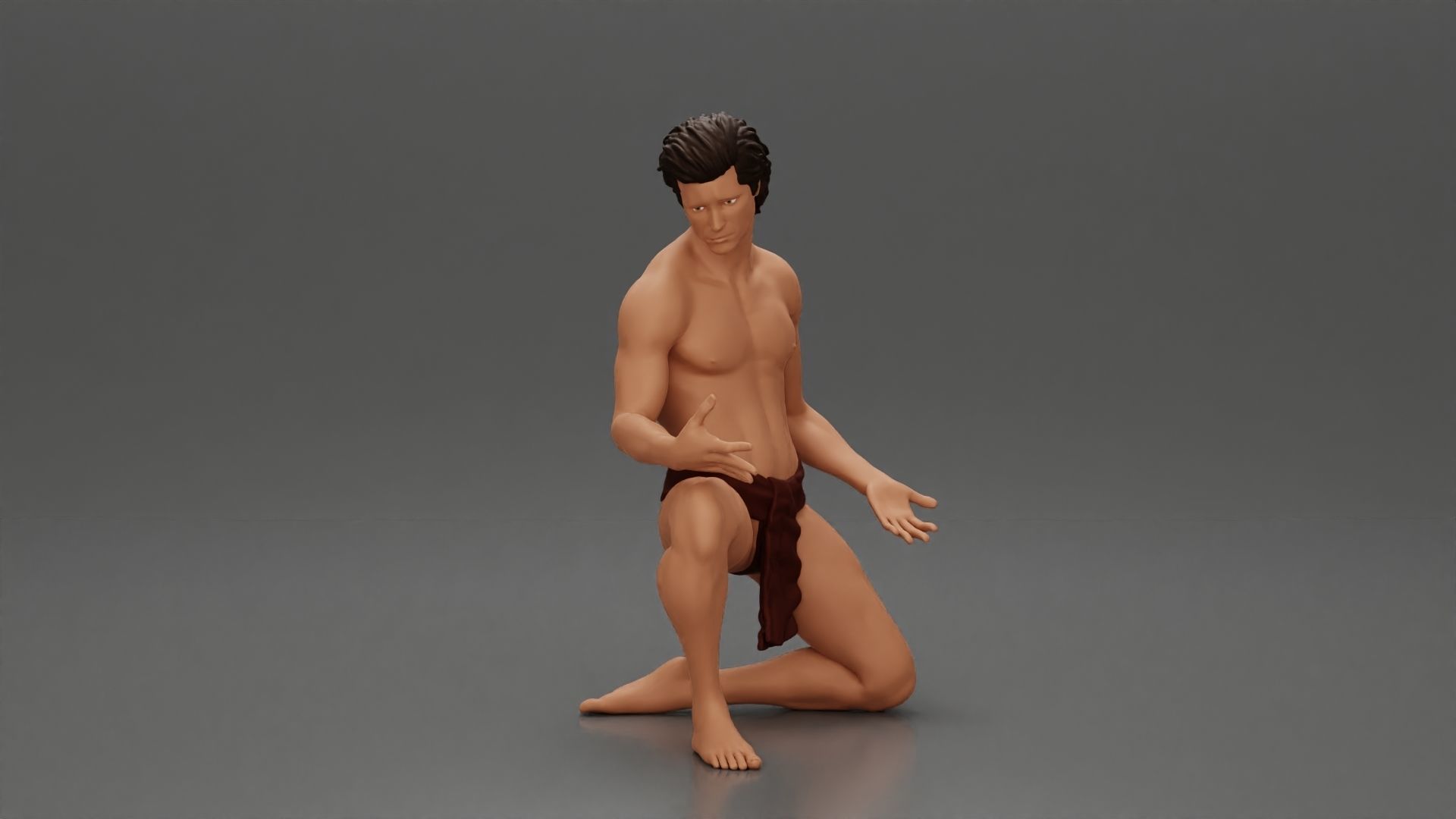 Sad man sitting pulls drowning girl 3D print model_13