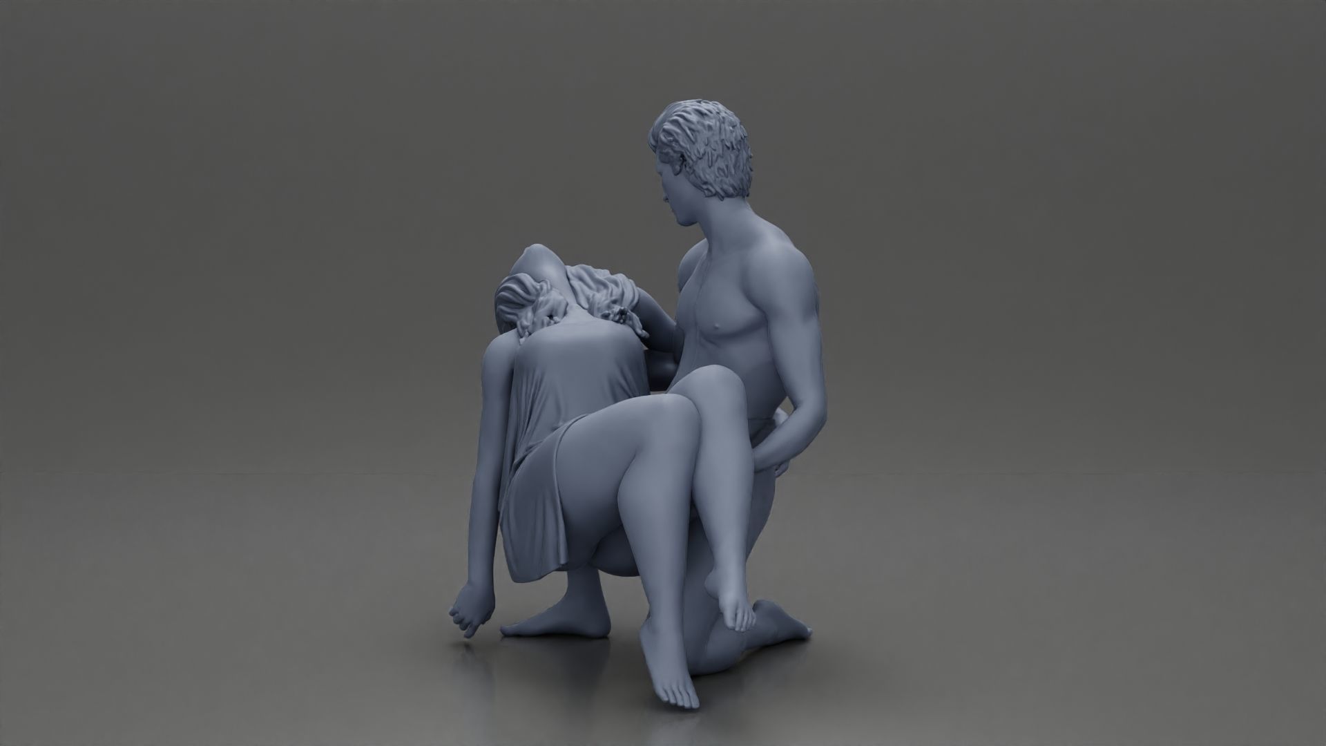Sad man sitting pulls drowning girl 3D print model_23
