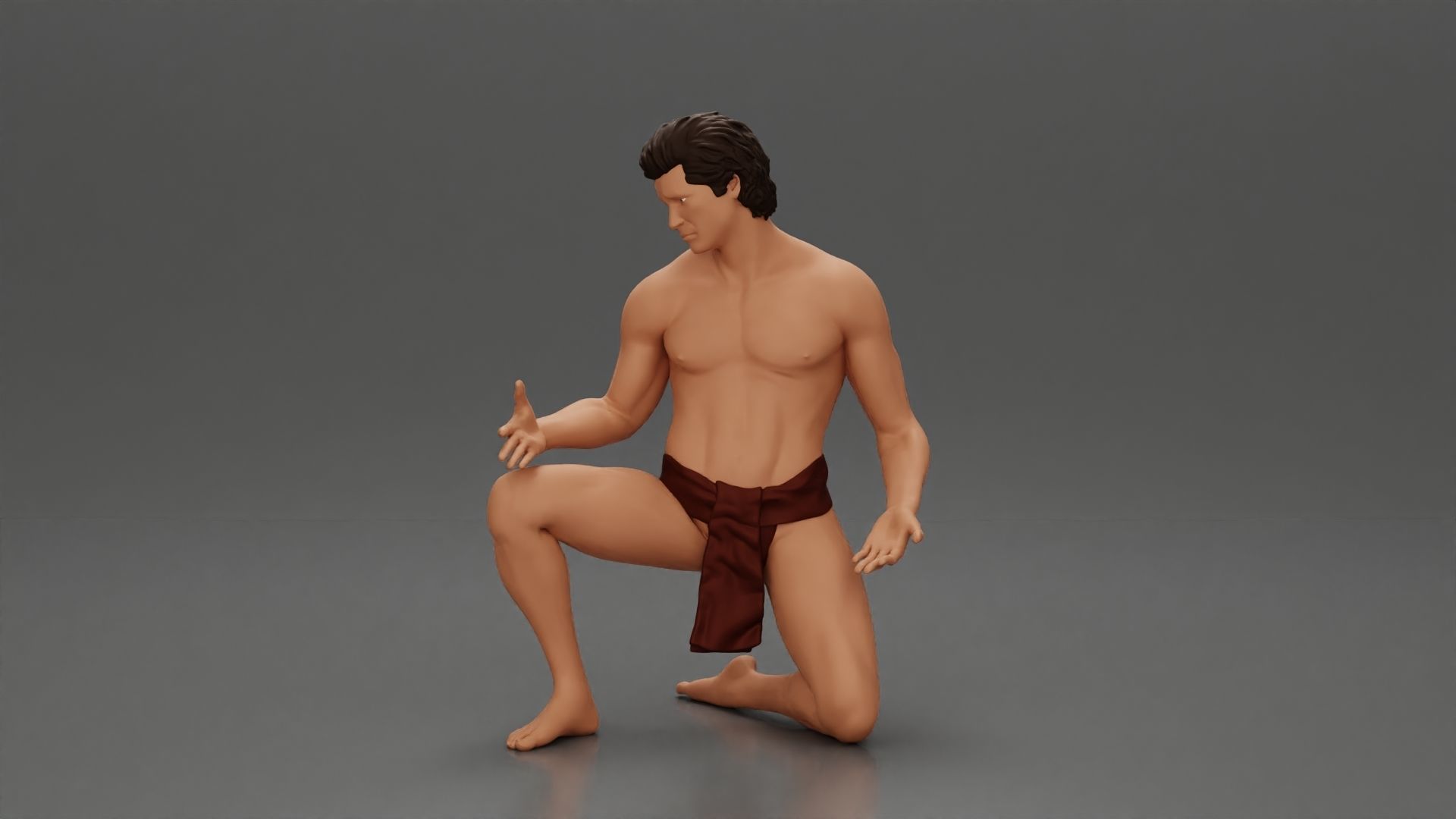 Sad man sitting pulls drowning girl 3D print model_1