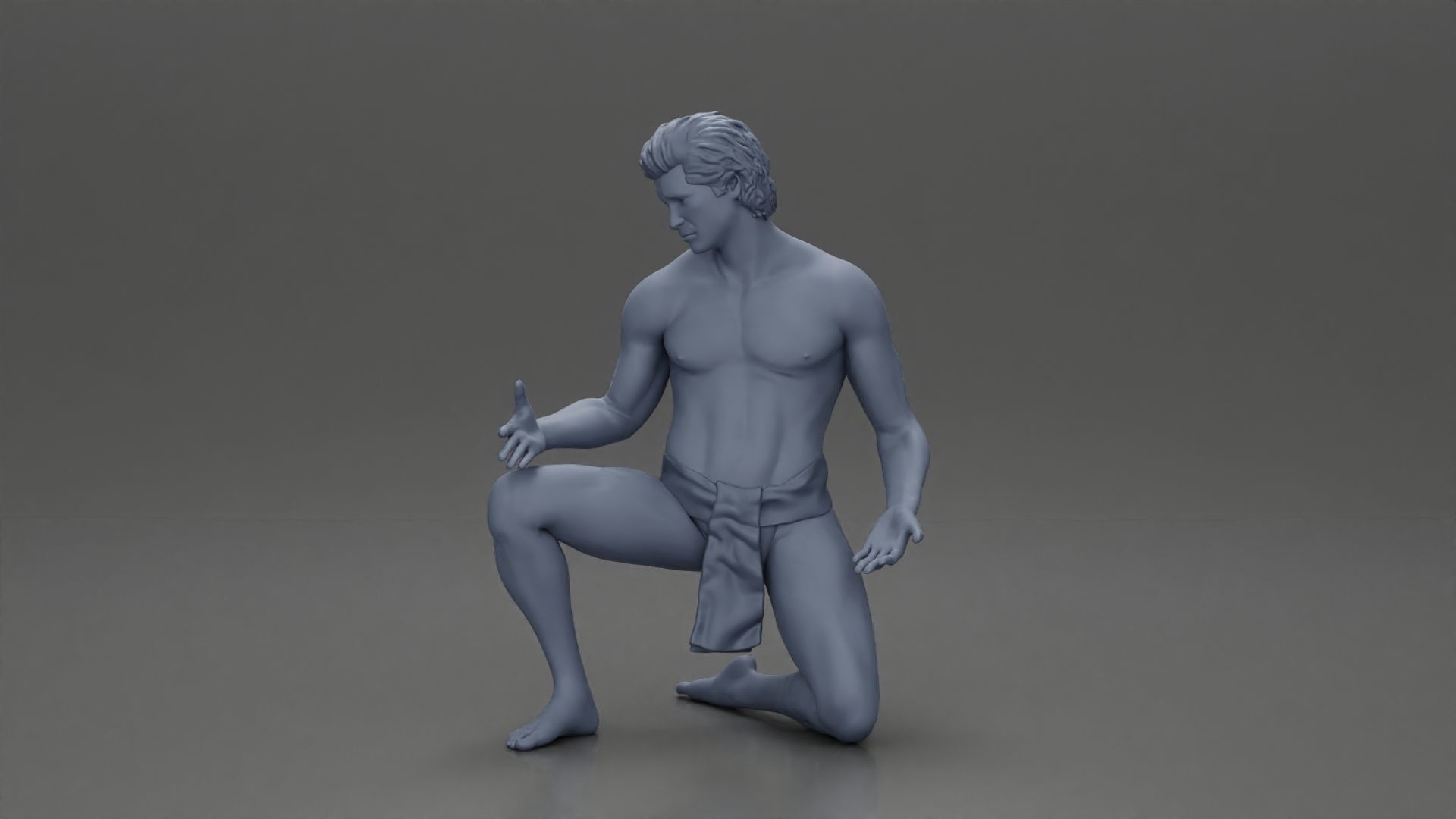 Sad man sitting pulls drowning girl 3D print model_25